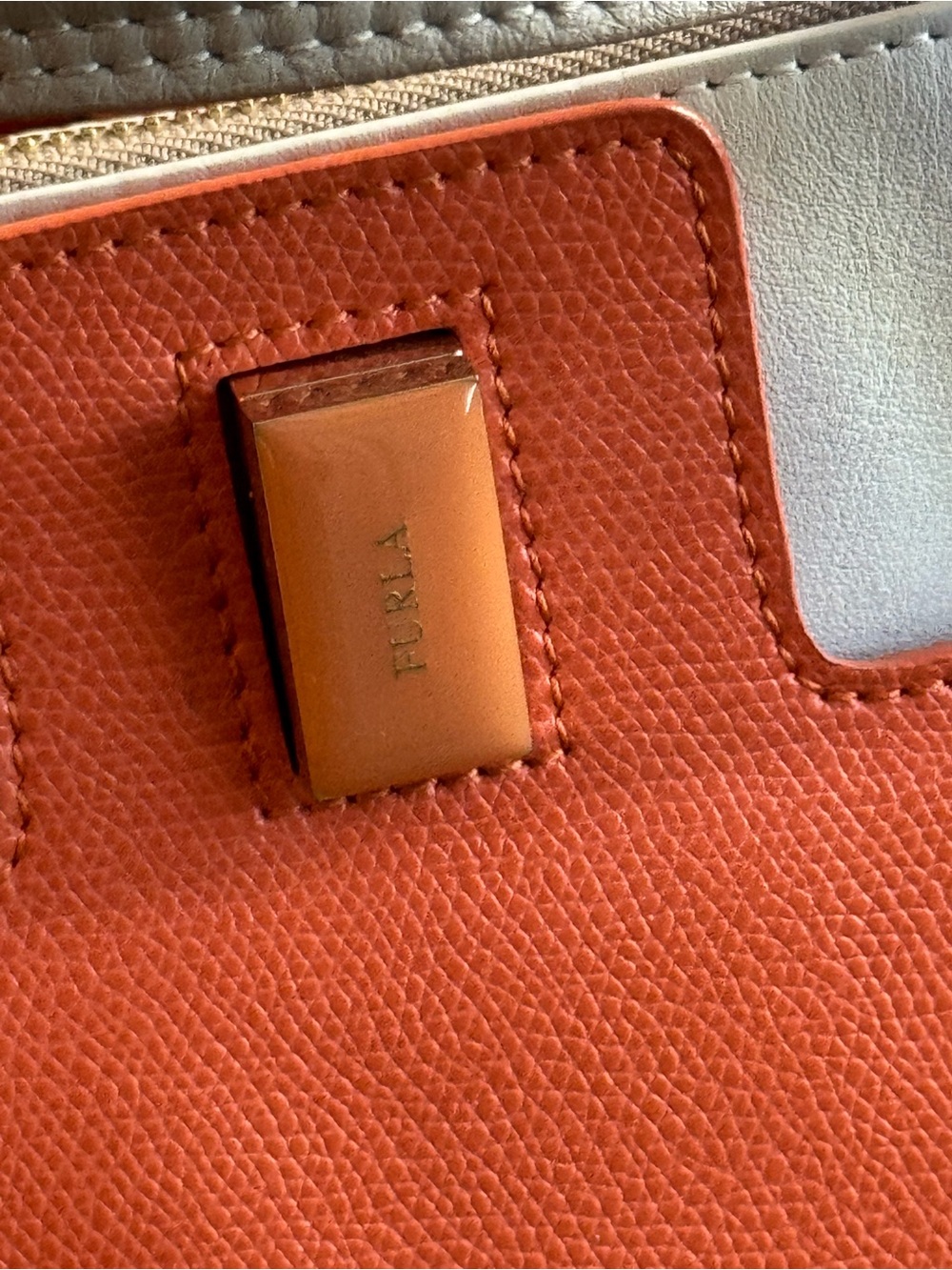 Furla Beautiful Two-Tone Orange, Cream and Tan Handbag - Picture 3 of 8
